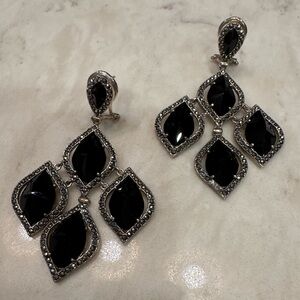 Gorgeous Black Onyx/Silver Marcasite Statement Earrings